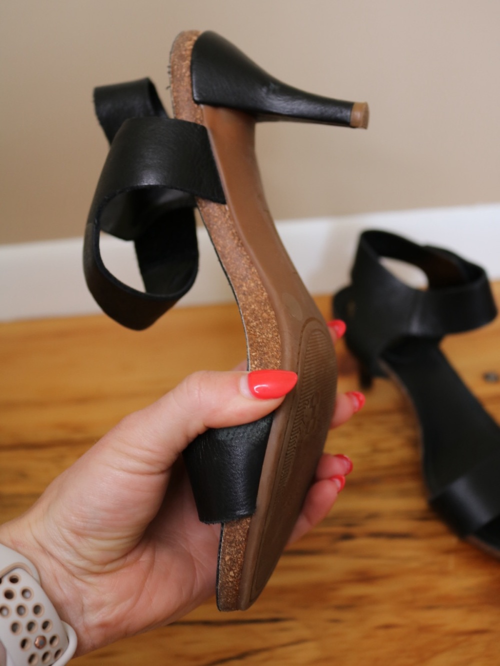 Vince Camuto Black Leather Strappy Kitten-Heel Sandals - Picture 5 of 7